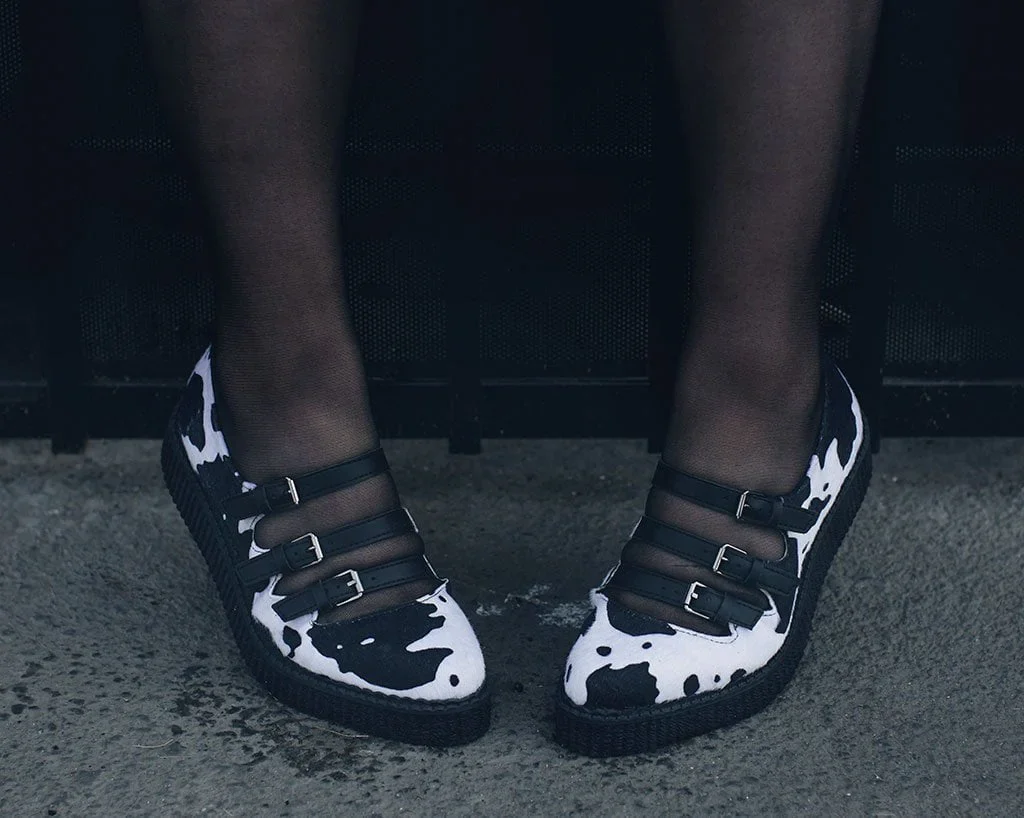 Black & White Cow Print 3-Strap Pointed Mary Jane - Image 2