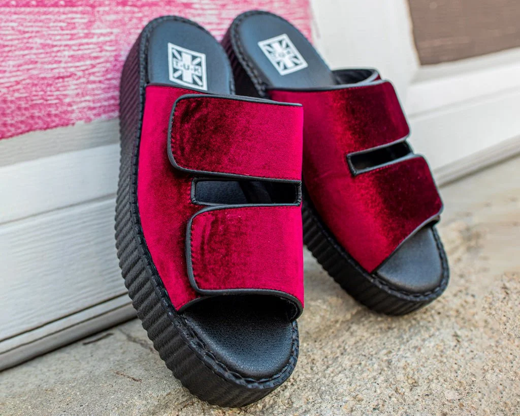 Burgundy Velvet 2-Strap Slide Sandal - Image 2