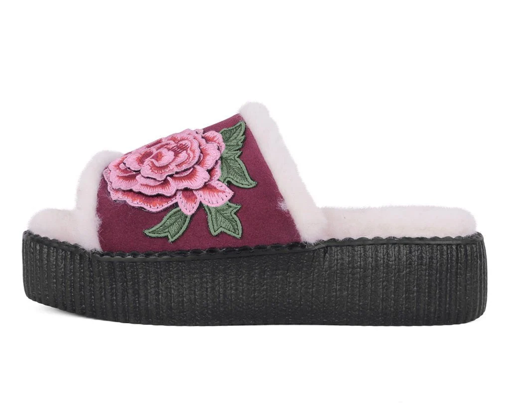 Burgundy Wool Flower Slide - Image 5