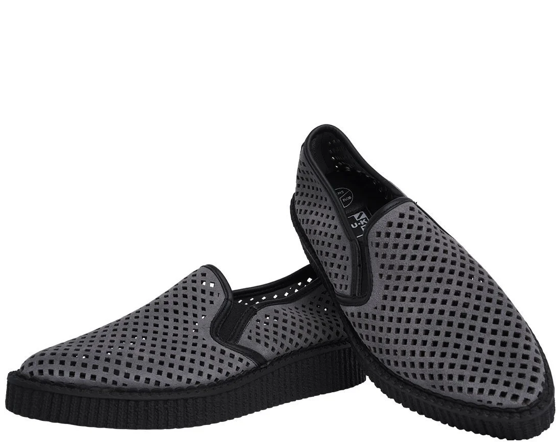 Grey Perforated Pointed Slip Ons - Image 4