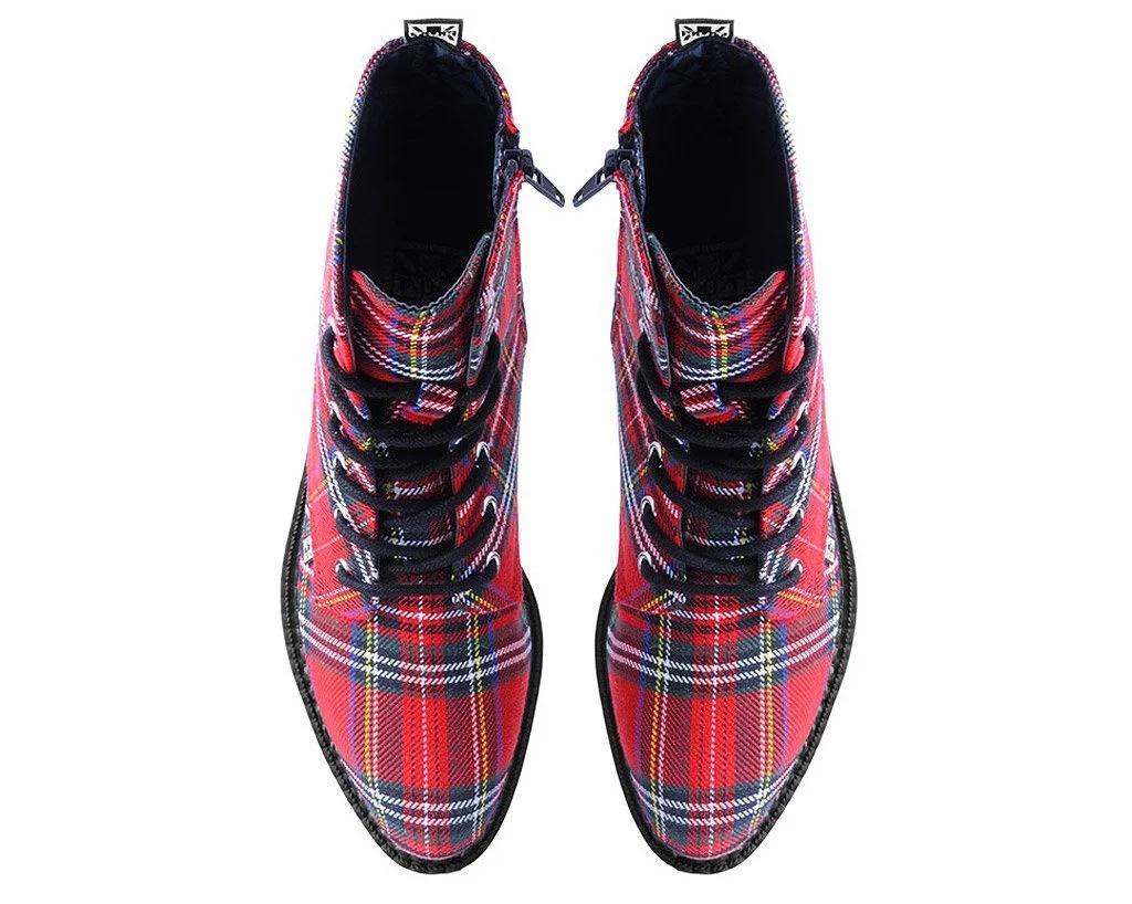 Red Plaid Pointed Lace Up Boot - Image 6