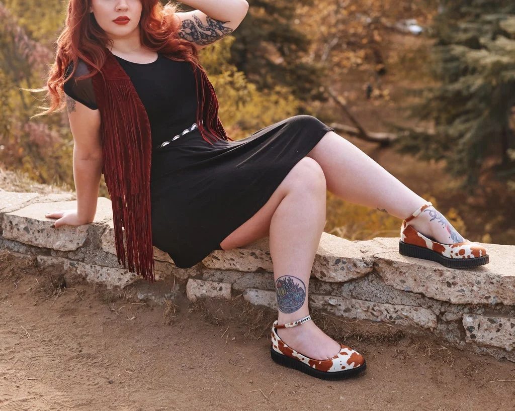 Brown Cow Print Pointed Ballet Creeper - Image 6