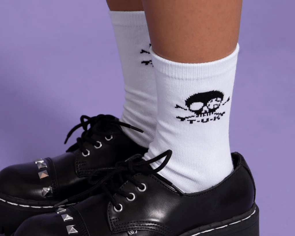 White T.U.K. Skull Logo Women’s Sock - Image 2