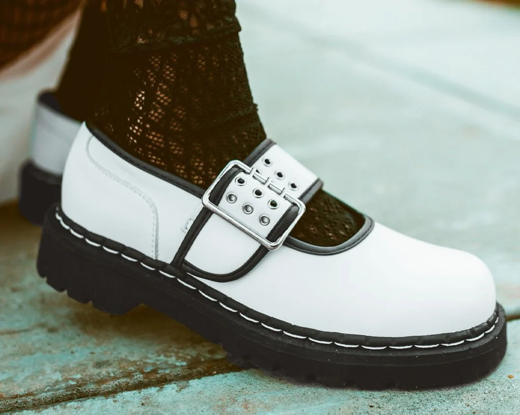 White TUKskin™ Black Trim 3-Prong Anarchic Mary Jane - Image 2